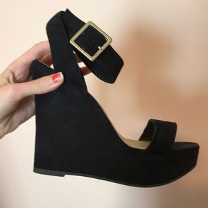 Black Faux Suede Wedges